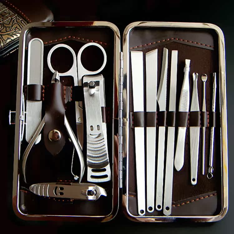 스테인레스 스틸 손톱깎이 세트 13 세트 무료 배송 손톱깎이 귀 스푼 페디큐어 칼 네일 파일 가위 여드름 바늘
