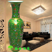 景德镇陶瓷器落地大花瓶绿色彩色缠枝莲客厅大堂摆件1.2米至2.2米