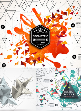 382号Lowpoly低多边形立体3D几何创意海报背景AI矢量图设计素材