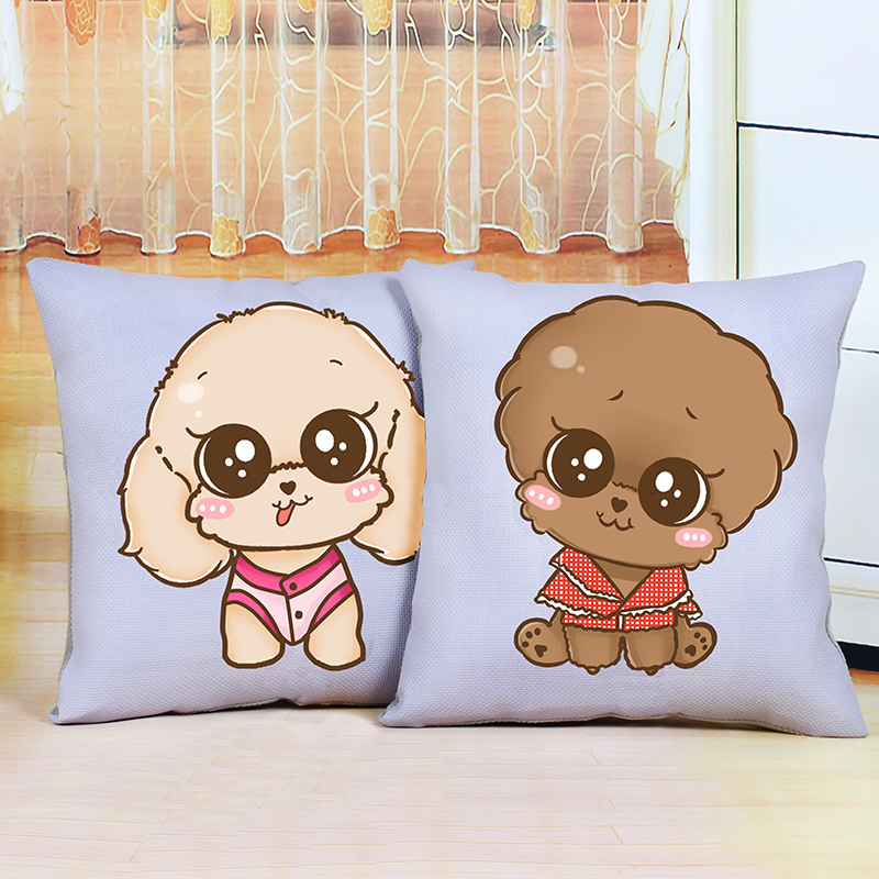 十字绣2024新款线绣手工卡通小狗情侣一对客厅十字绣抱枕套自己绣