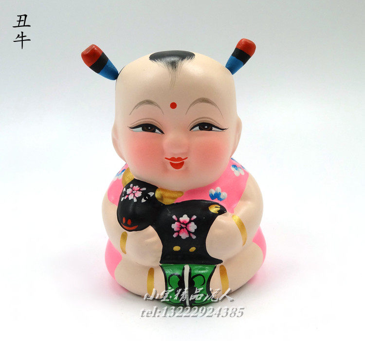 无锡惠山泥人属相十二生肖-抱牛阿福送同事同学长辈生日生辰礼物