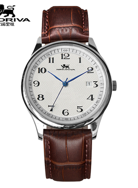 尼诺里拉男士手表经典大表盘商务表薄款防水皮带男表单日历 手表