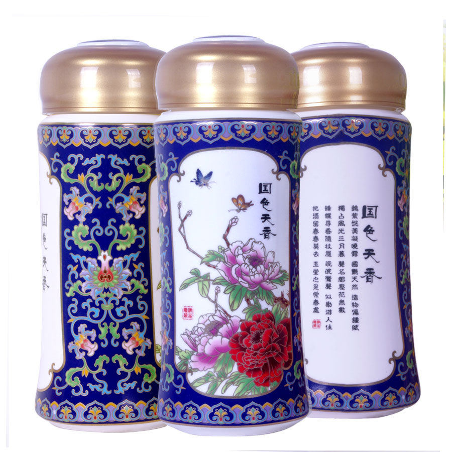 正品陶瓷保温杯 国色天香景泰蓝 礼品茶杯保健双层高白瓷办公礼品