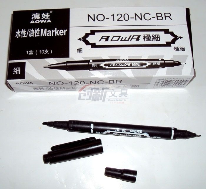 澳娃小双头勾线笔大头笔物流专用黑色油性笔极细 记号笔缺省图片