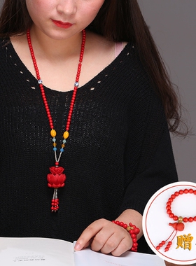 朱砂长款毛衣链女吊坠项链