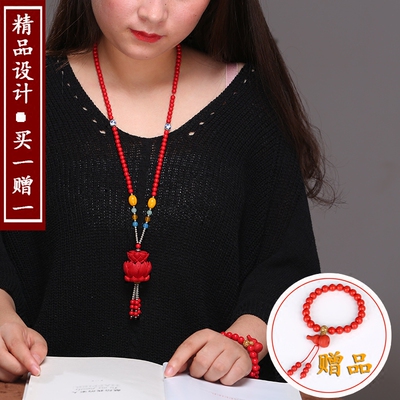 朱砂长款毛衣链女吊坠项链