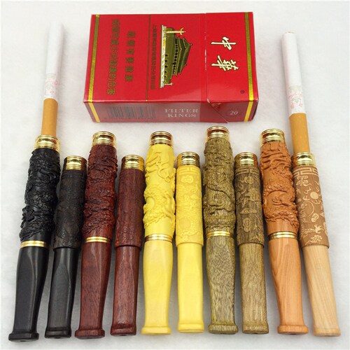 实木烟嘴过滤器循环型可清洗健康烟具黑檀木质雕刻龙送父亲节礼物 - 封面