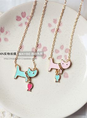 【亦许家】韩国韩版时尚日韩风可爱卡通超萌小猫捉鱼锁骨项