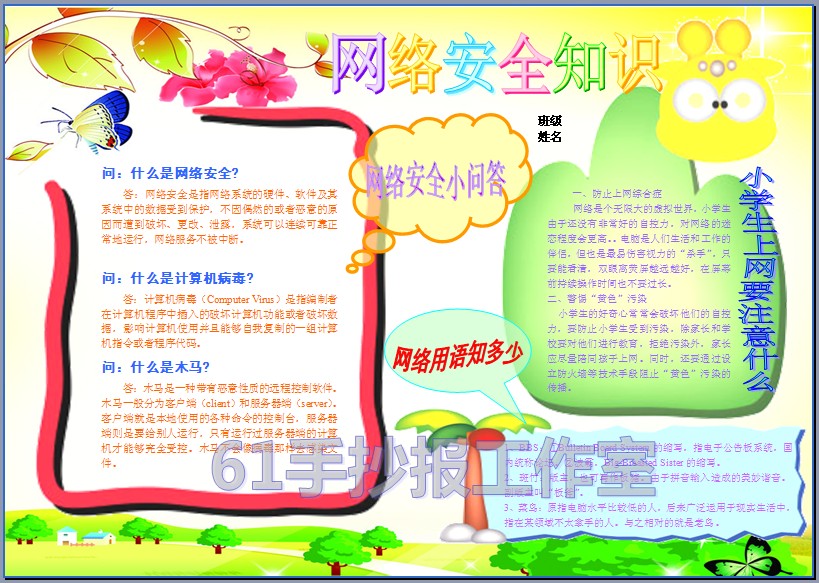 网络安全知识手抄报模板学生小报板报成品简报素材