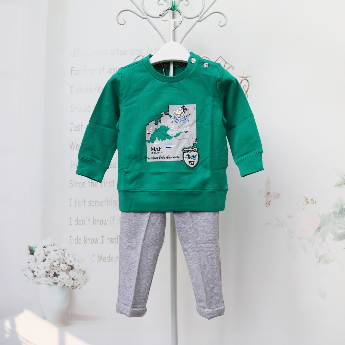 4折特价 婴姿坊春装新款男童装8250圆通弹力纯棉休闲套装80-100码