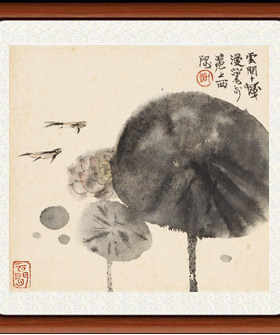 国画花鸟画真迹卧室字画书画十品非手绘仿程十发荷花册页1赠装裱