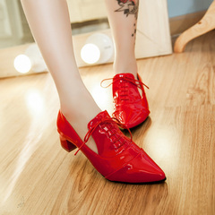 Spring 2015 pointy shoes designer shoes fashion shoes Joker shoes simple retro rough heel wedding shoes