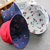 复古双面戴撞色渔夫帽女纯棉韩版 文艺樱桃亲子儿童盆帽遮阳太阳帽