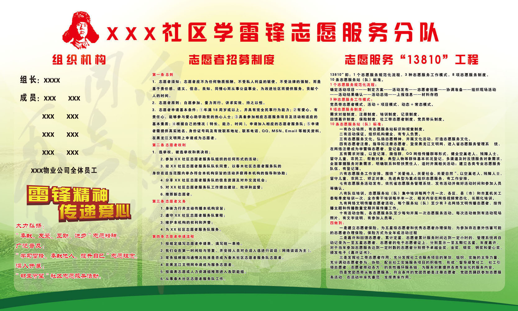 742海报印制展板写真喷绘贴纸303社区雷锋志愿服务宣传栏