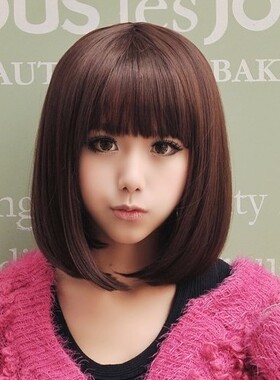 齐刘海波波头短发 齐肩短发短假发cdts变装 深棕色