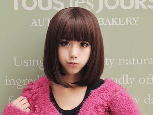 齐刘海波波头短发 齐肩短发短假发cdts变装 深棕色