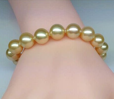 南洋金珠手链天然金色海水珍珠10-11mm正圆珍珠手链极强光