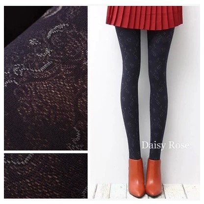 日系春秋款复古图腾黑色打底裤袜