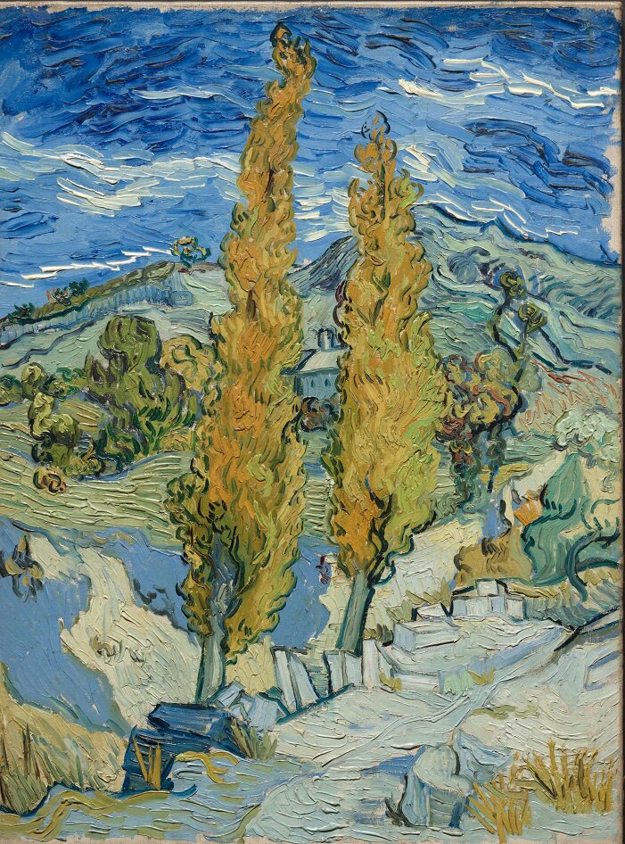 手绘油画风景装饰画临摹名画凡高梵高van Gogh圣雷米的白杨树群