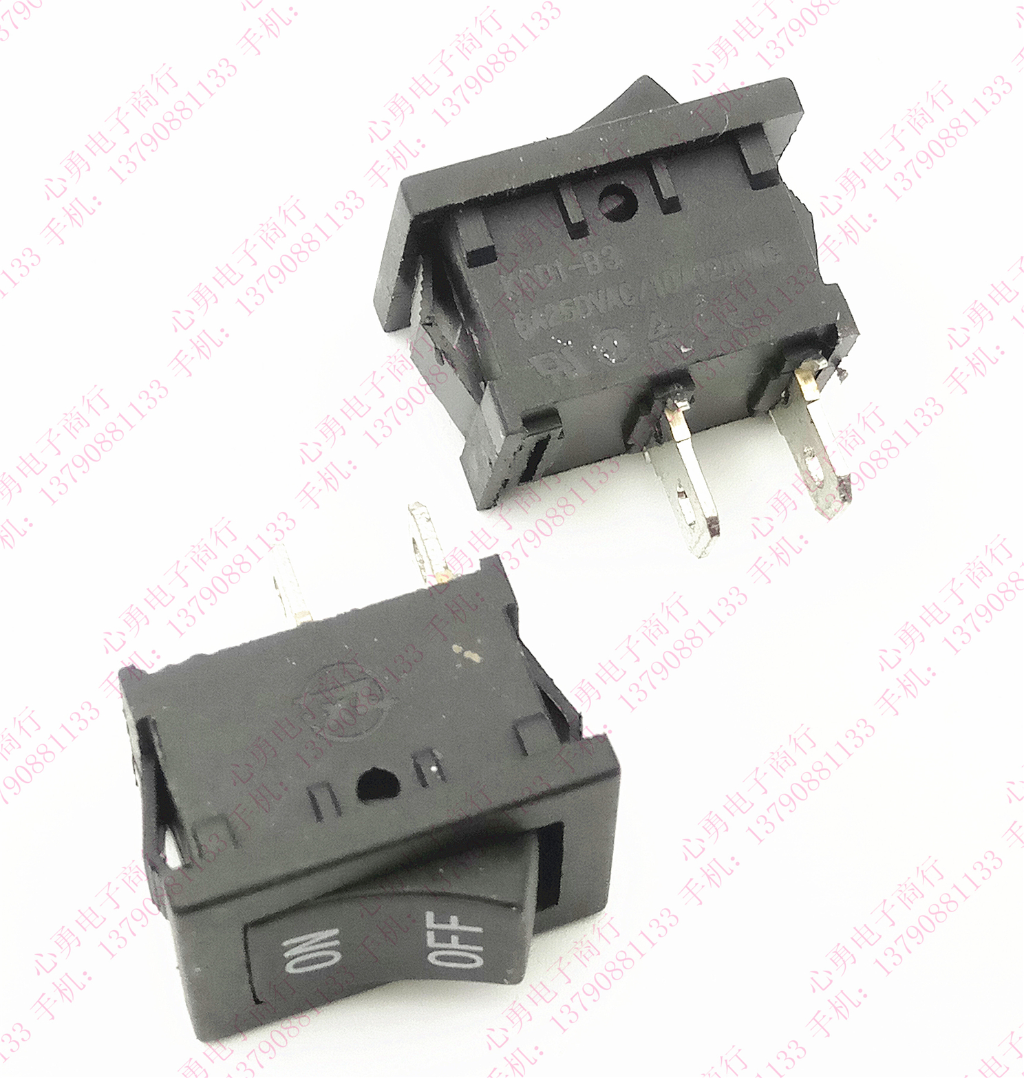 电源船型开关 ZX KCD1-B3 2脚2档 黑色中型 6A250V 10A125V 2cm