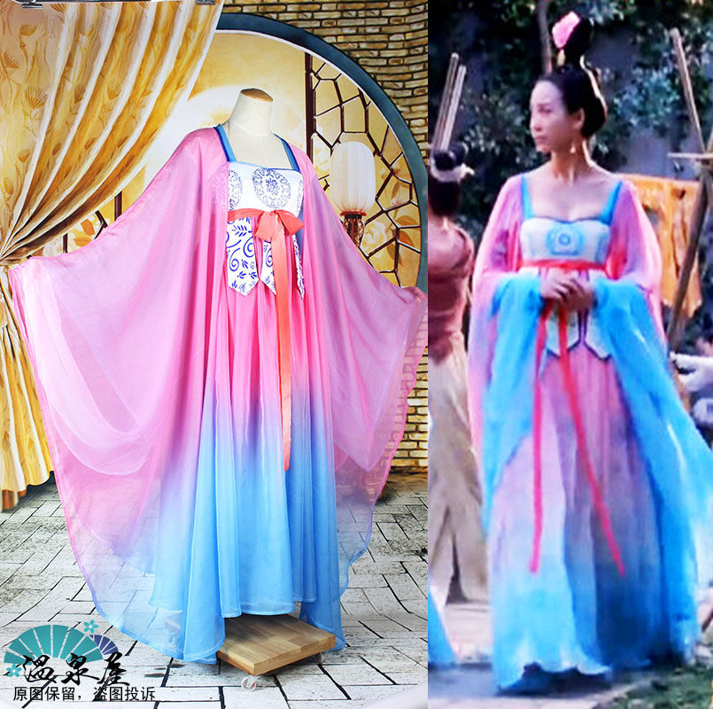 武媚娘传奇cosplay古装中国华服武才人兰陵王入阵曲粉蓝色纱裙