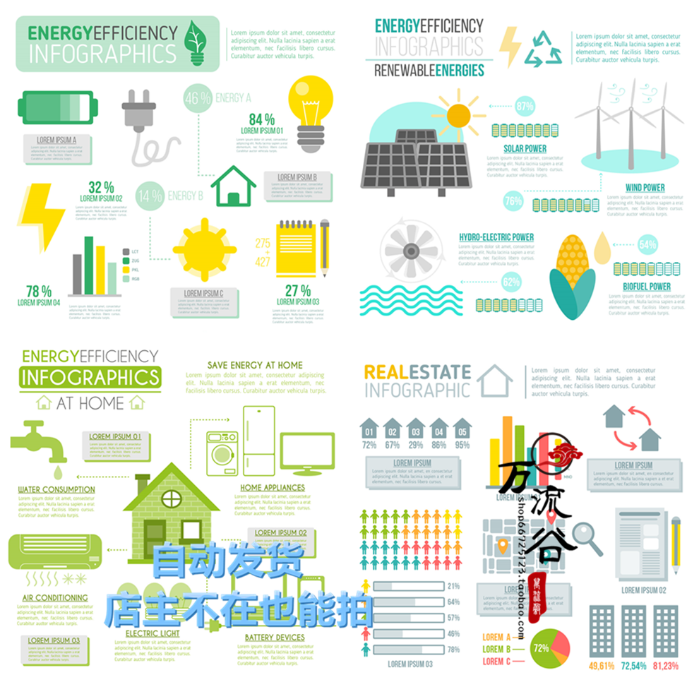 矢量流程信息图表格绿色能源统计数据信息图案 EPS平面设计素材