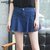 康曼德2016春夏新韩休闲高腰牛仔短裙裤女A字裙伞裙半身百褶裙子