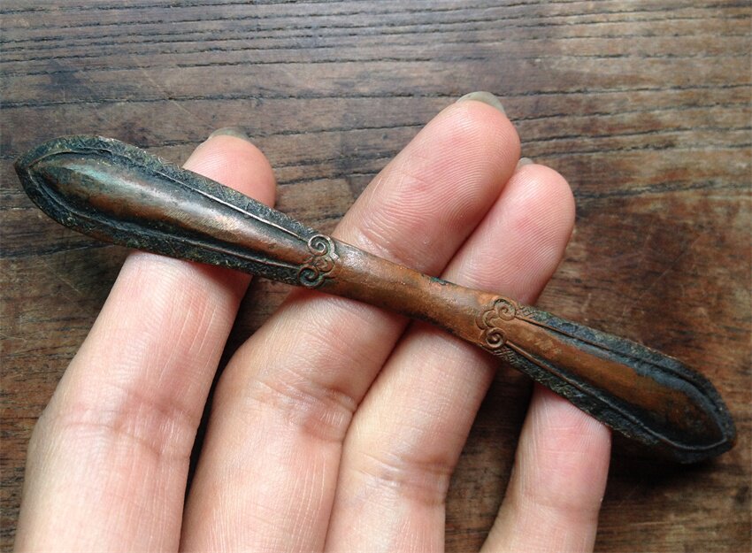 清代苏工德大款如意紫铜双尖发簪,大开门老簪子老物件味道好包老