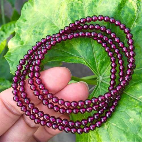 天然石榴石手链玫红紫牙乌石榴石三圈多圈手串手链女礼物饰品包邮