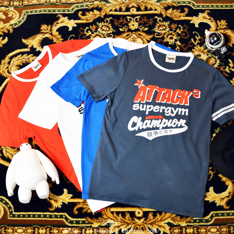 印花修身运动圆领打底衫短袖T恤