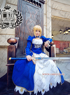 白夜之城Cosplay吾王saber战斗服FATE stay night初版蓝白色礼服
