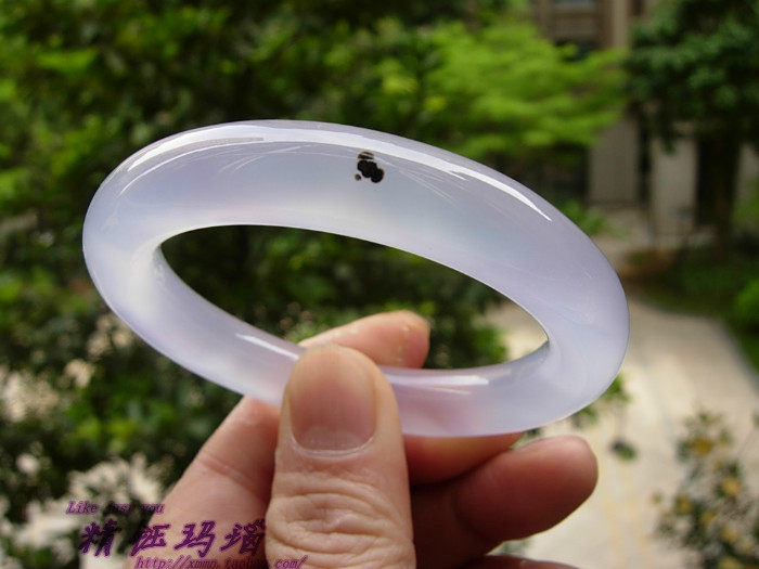 时尚正品 纯天然巴西玛瑙紫玉髓圆条手镯52mm 精美图案 通透荧光