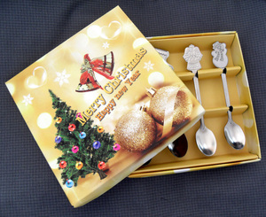 圣诞题材餐具礼品,4件套圣诞咖啡勺,圣诞节礼品定制,圣诞树勺子