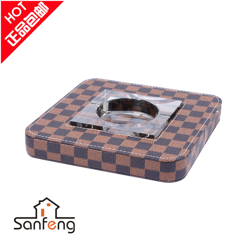 创意个性PU皮革质水晶烟缸 时尚烟碟欧式复古现代韩国 礼品烟灰缸