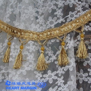 金色婚庆背景布流苏装饰12.5米一版婚礼花边装饰纱窗蔓吊穗吊须