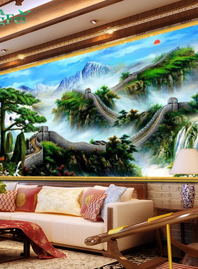 青飞5D精准迎客松万里长城十字绣迎客松财源滚滚万里江山大幅客厅