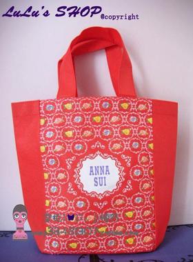 Anna sui安娜苏华丽蔷薇花无纺布手提袋购物袋红色