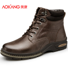 Aucom men's shoes European and American leisure outdoor work clothes shoes high men shoes genuine leather embossed leather shoes warm tide