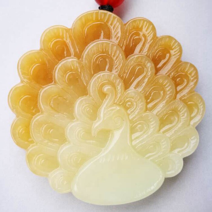 玉合缘A新疆和田玉白玉糖料精工巧雕丹凤朝阳孔雀开屏挂件吊坠子