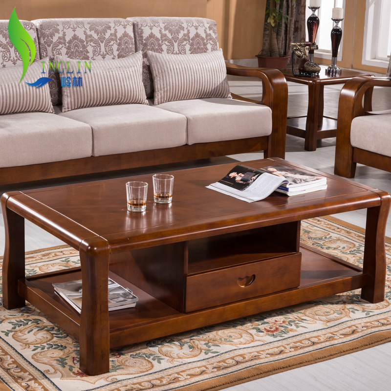 岭林 现代中式简约高档客厅 实木家具长方形茶几 1.36米 d06