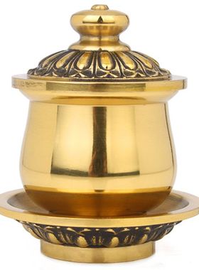 佛堂供杯 光身纯铜带内胆圣水杯 贡杯净水杯佛前莲花供杯