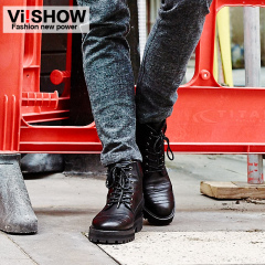 Viishow2014 new men's boots Western City boy Martin tipped a short tube cowhide lacing breathable men's boots