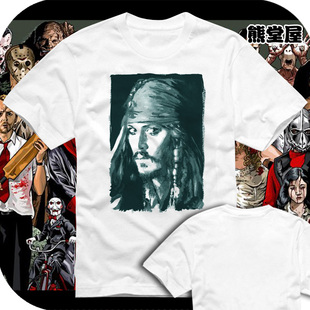 JohnnyDepp|约翰尼德普|加勒比海盗杰克船长纯棉t恤短袖男女衣服