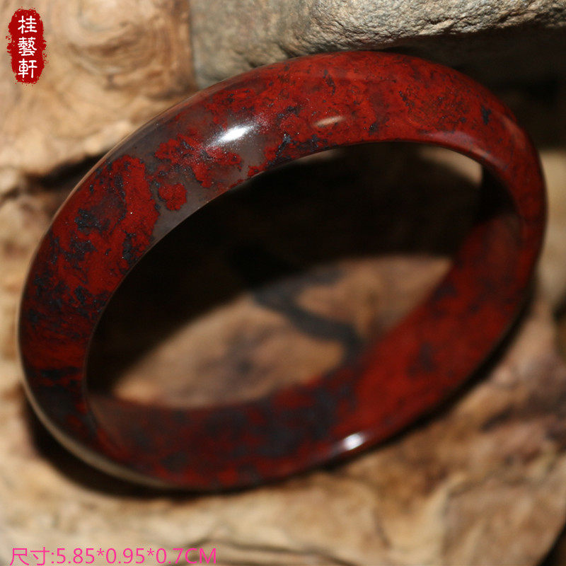 桂林鸡血玉手镯满红大红袍天然玉石玉化红血色鲜正品A货玉镯藏品