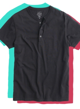 J.crew美式休闲夏季修身男士体恤纯色纯棉短袖亨利领T恤短袖Jcrew