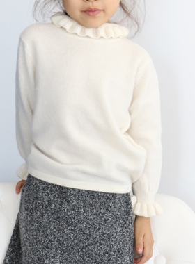 TT绒品 原创设计100单股山羊绒儿童女宝宝立领花边打底羊绒衫多色