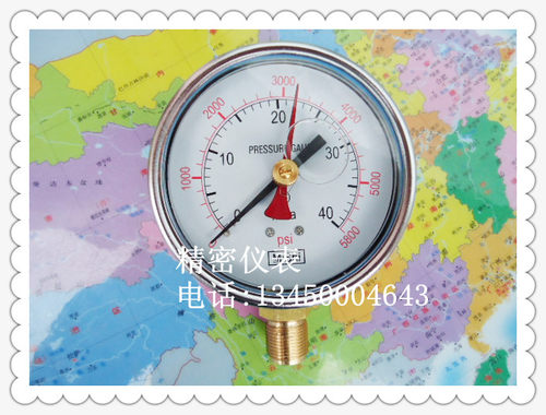 100MM立式0－40MPA充油防震双指针压力表，记忆型压力表