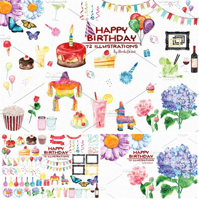 [258]PS平面设计素材水彩生日蛋糕装饰边框饮料banner横幅png高清