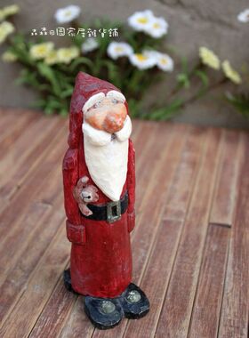 树脂彩绘木雕做旧圣诞老人装饰品