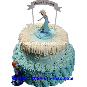 1冰雪奇缘艾莎安娜公主双层场景创意生日蛋糕福州同城配送包邮送